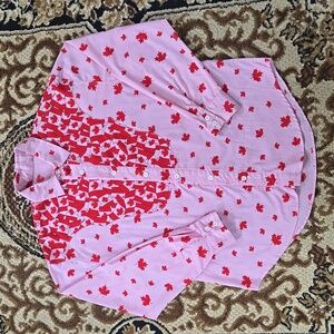 Vintage Handmade Pink Red Canada Day Western Button Up Shirt Cowboy Retro Rodeo